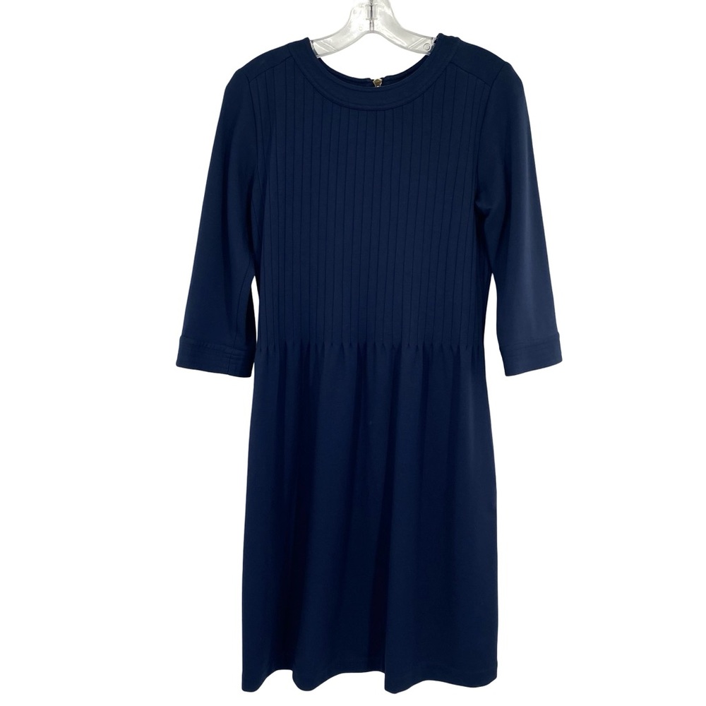 Elizabeth McKay The Pleated Belted Knit Dress Navy Blue - Picture 2 of 10